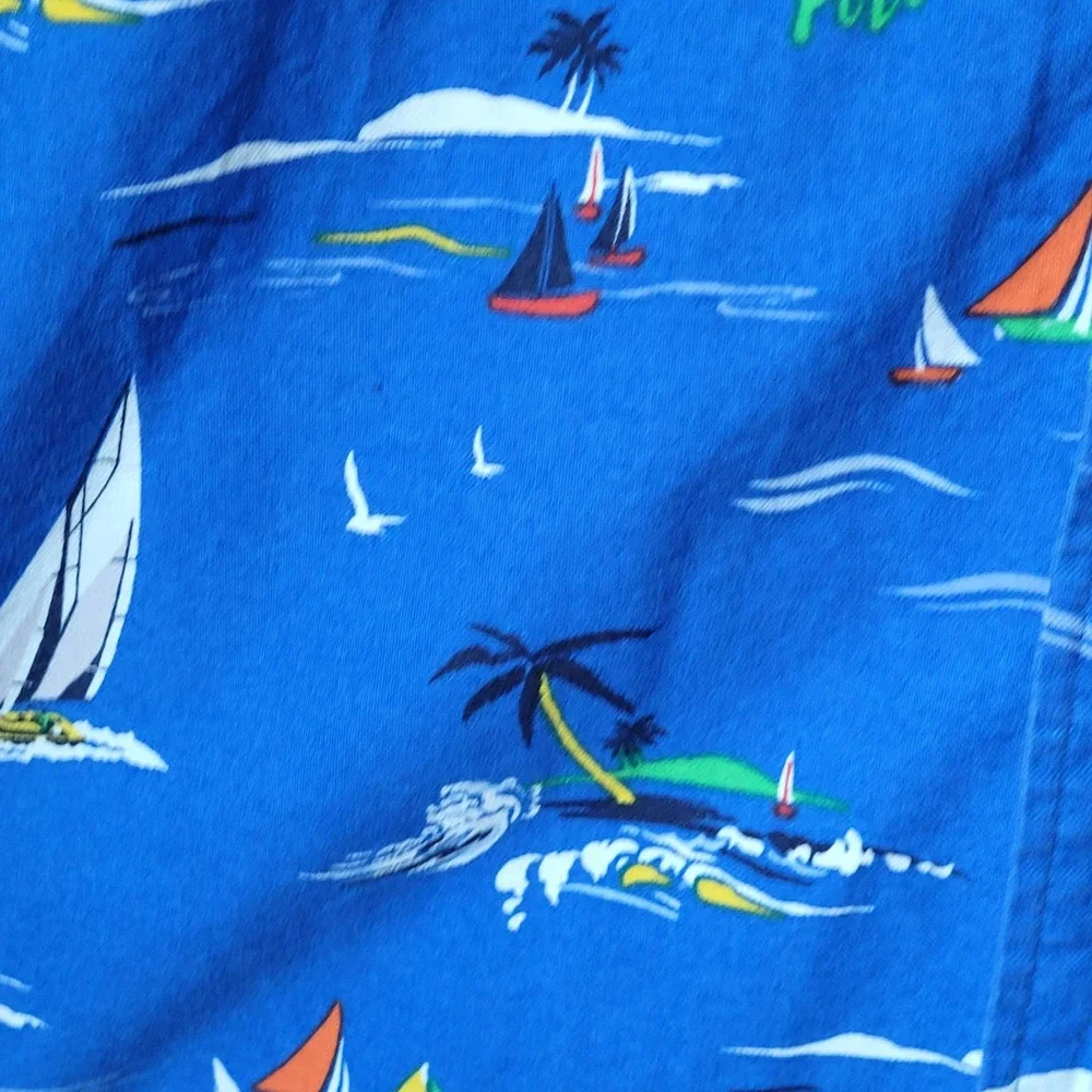 Polo Ralph Lauren 4XLT Mens Button Down Shirt Cotton Sailboats Islands Tropical